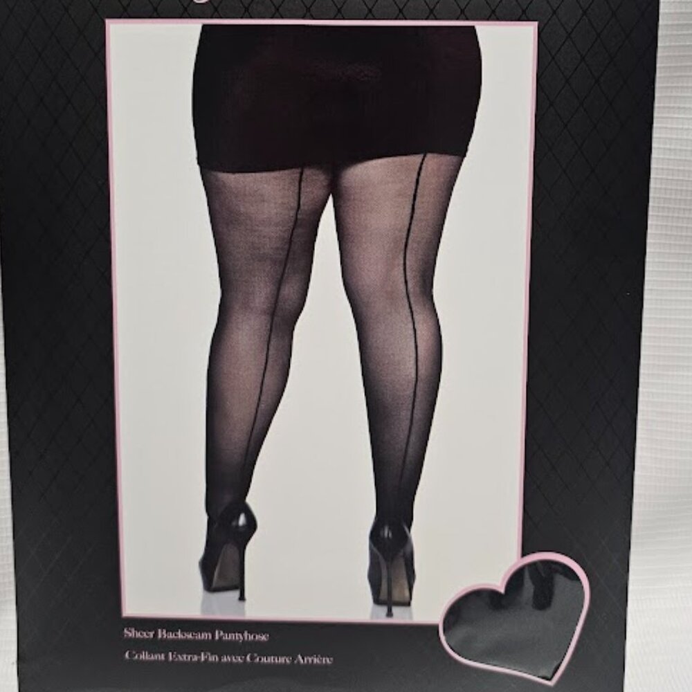Plus Size Sheer Backseam Pantyhose Black Tights Sheer Look